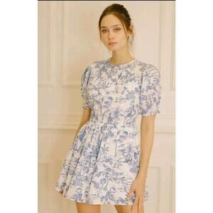 Boutique Store  Storia Sz Small Mini Dress Puff Sleeves New Blue Tropical Print